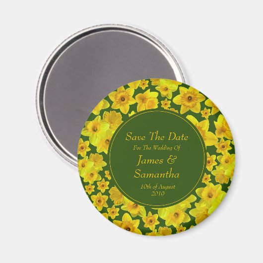 Gele lente-affodil - Weddenschap bewaart de datum Magneet (Voorkant / Achterkant)
