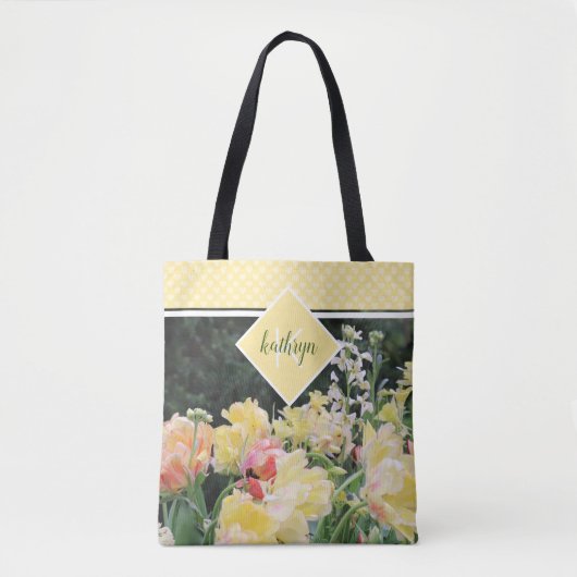 Gele Lente Bloemen en Harten Monogram Canvas tas (Voorkant)