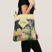Gele Lente Bloemen en Harten Monogram Canvas tas (Dichtbij)