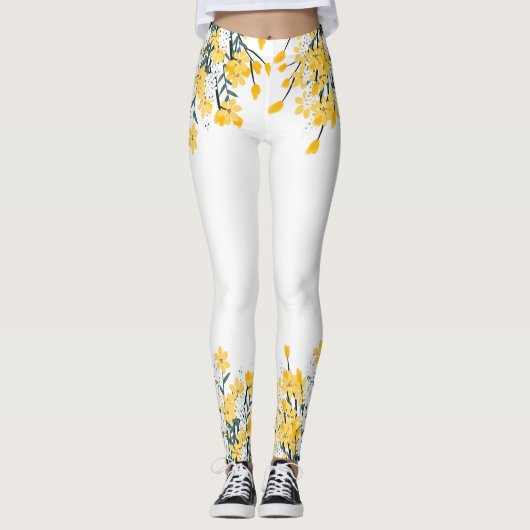 Gele lente bloemen leggings (Voorkant)
