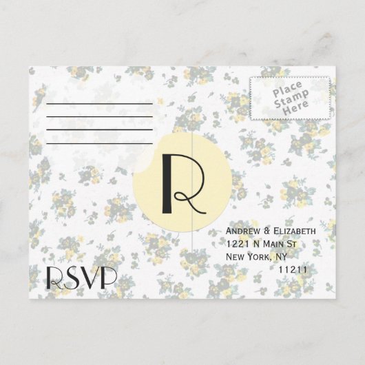 Gele lente bloemen op wit en geel papier uitnodiging briefkaart (Achterkant)