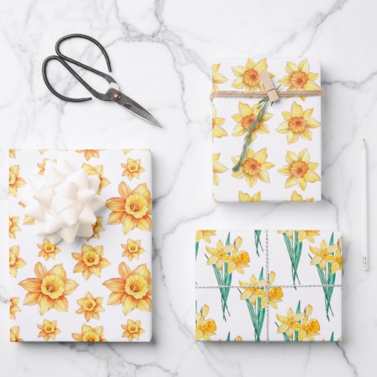 Gele Lente Daffodil Rustieke Bloemen Inpakpapier Vel (Voorkant)