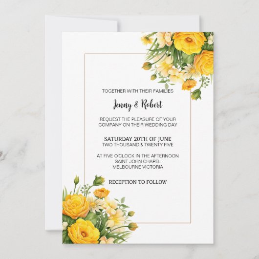 Gele lente dag boeket bruiloft uitnodiging (Voorkant)