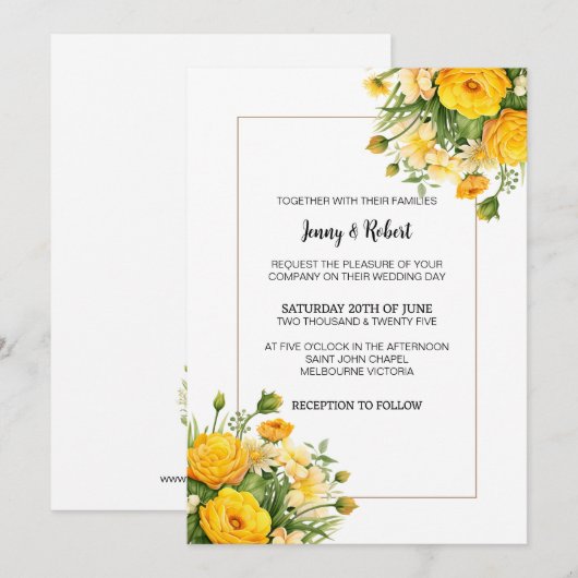 Gele lente dag boeket bruiloft uitnodiging (Voorkant / Achterkant)