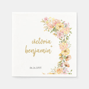 Gele lente Floral Pink Flowers Weddenschap Servet