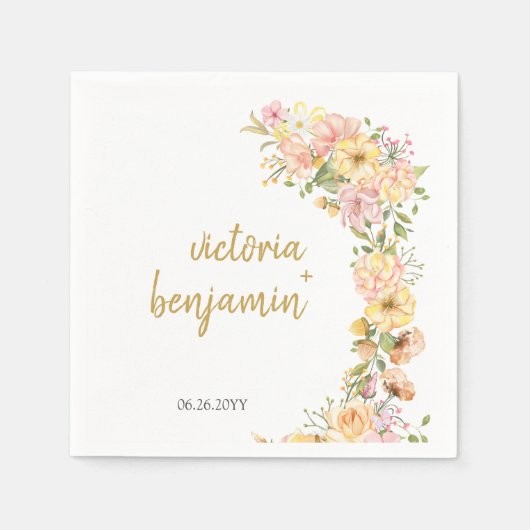 Gele lente Floral Pink Flowers Weddenschap Servet (Voorkant)