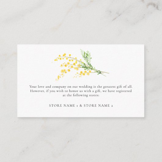 Gele lente Mimosa bloemen bruiloft details Informatiekaartje (Achterkant)