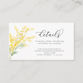Gele lente Mimosa bloemen bruiloft details Informatiekaartje