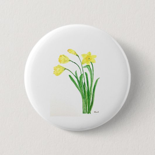 Gele lentebloemen waterverf narcissen bloemen ronde button 5,7 cm (Voorkant)