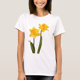 Gele lentesaffodils op wit t-shirt