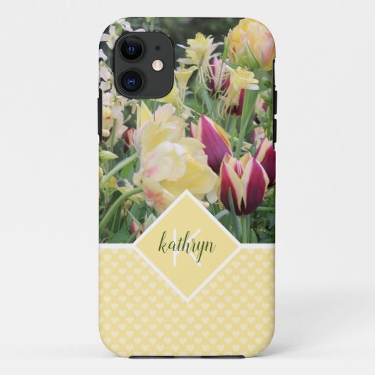 Gele lentevloeren en hart gepersonaliseerd Case-Mate iPhone case (Achterkant)