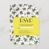 Gele lentevloeren op wit en geel papier RSVP kaartje (Voorkant / Achterkant)