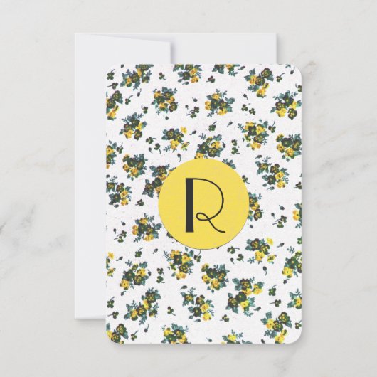 Gele lentevloeren op wit en geel papier RSVP kaartje (Achterkant)