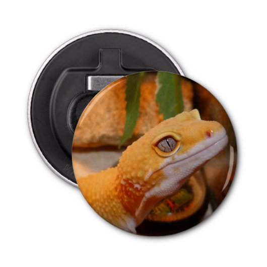 Gele leopard Gecko Lizard Button Flesopener (Voorkant)