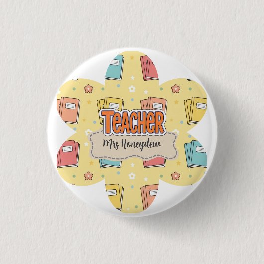 Gele leraar school boek patroon ronde button 3,2 cm (Voorkant)