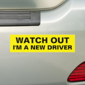 Gele Let op Ik ben een nieuwe waarschuwingstekst v Bumpersticker (Op auto)