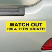 Gele Let op I'm a Teen Driver Warning Text Bumpersticker (Op auto)