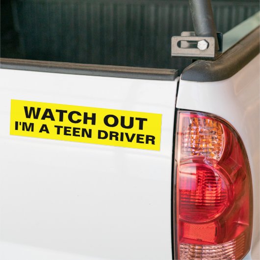 Gele Let op I'm a Teen Driver Warning Text Bumpersticker (Op Truck)