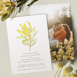 Gele leucadendron waterverf bruiloft foto kaart