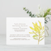 Gele leucadendron waterverf bruiloft uitnodigingen (Staand voorkant)