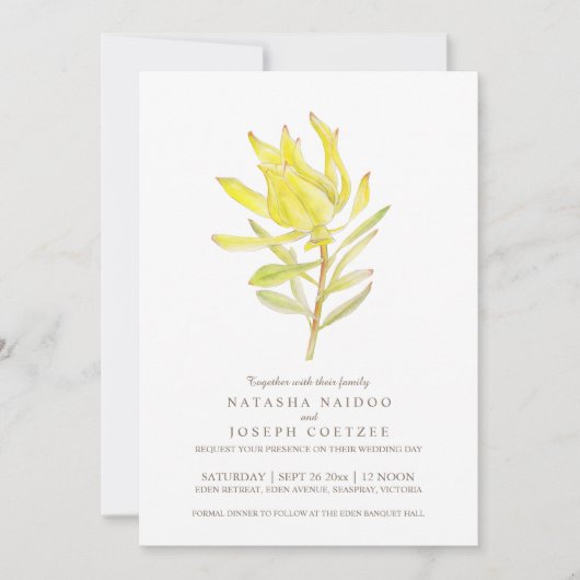Gele leucadendron waterverf bruiloft uitnodigingen (Voorkant)