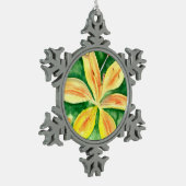 Gele leugens in de tuin tin sneeuwvlok ornament (Links)