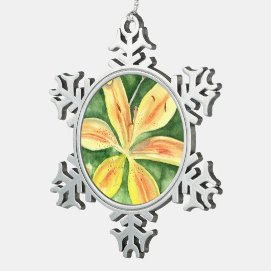 Gele leugens in de tuin tin sneeuwvlok ornament (Rechts)