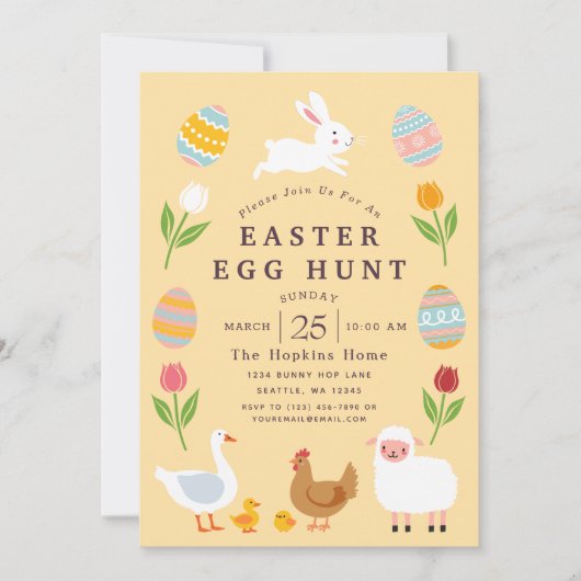 Gele Leuke Dieren Bloemen Easter Egg Hunt Kaart (Voorkant)