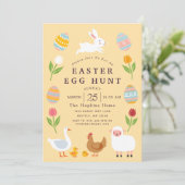 Gele Leuke Dieren Bloemen Easter Egg Hunt Kaart (Staand voorkant)