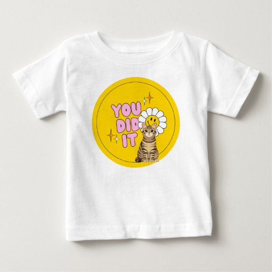 gele leuke retro en kat ontwerpen t-shirt (Voorkant)