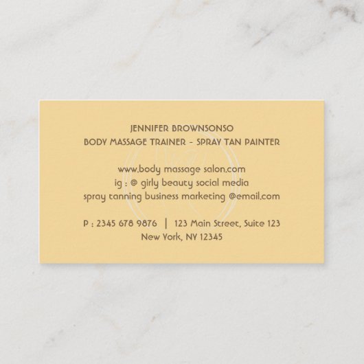 Gele Leuke Spray Tan Body Sculpting Contouring Visitekaartje (Achterkant)