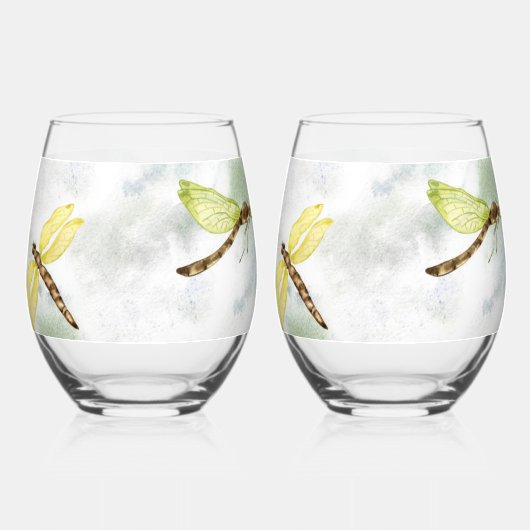  gele libel print wijnglas zonder voet (Links)