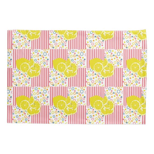 Gele lichtroze stroken kussensloop (Achterkant-Links)