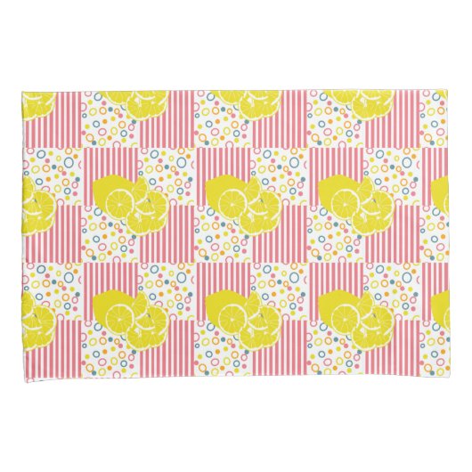 Gele lichtroze stroken kussensloop (Voorkant-Rechts)