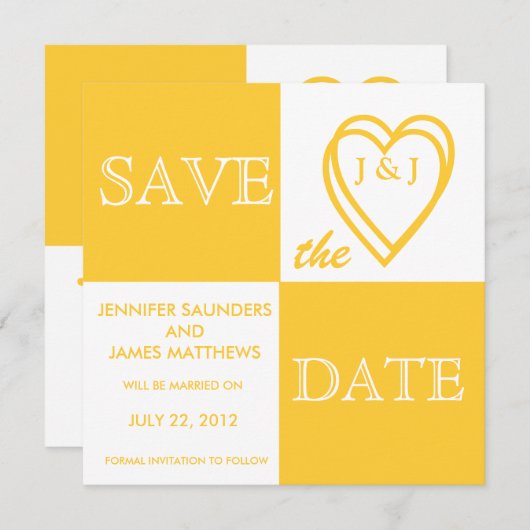Gele liefdesprogramma's Sla de datumkaart op Save The Date (Voorkant / Achterkant)