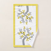 Gele liefdesvogels grijze kersenboom bloesems rand bad handdoek (Handdoek)