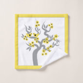 Gele liefdesvogels grijze kersenboom bloesems rand bad handdoek (Wasdoekje)