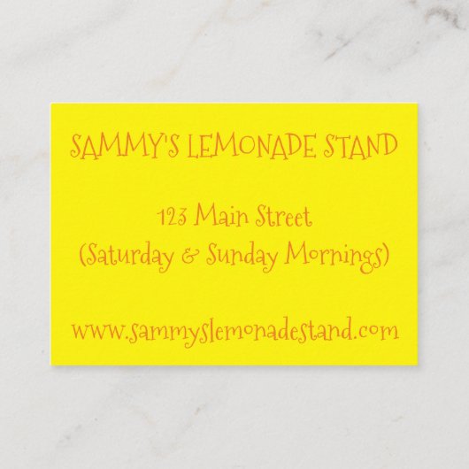 Gele liemon Ade Pitcher voor limonade Visitekaartje (Achterkant)