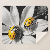 Gele lieveheersbeestje op zwarte witte bloem sherpa deken (Voorkant (horizontaal))