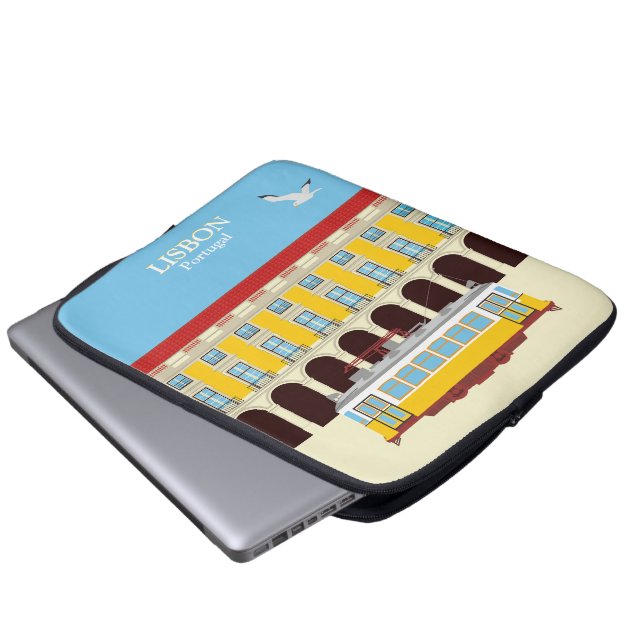 Gele  lifttram laptop sleeve (Voorkant onderkant)
