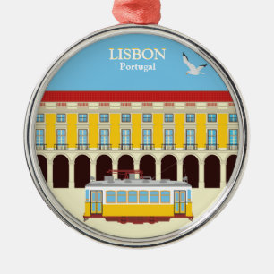 Gele  lifttram metalen ornament