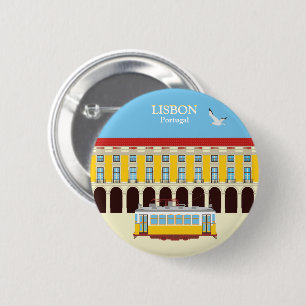 Gele  lifttram ronde button 5,7 cm