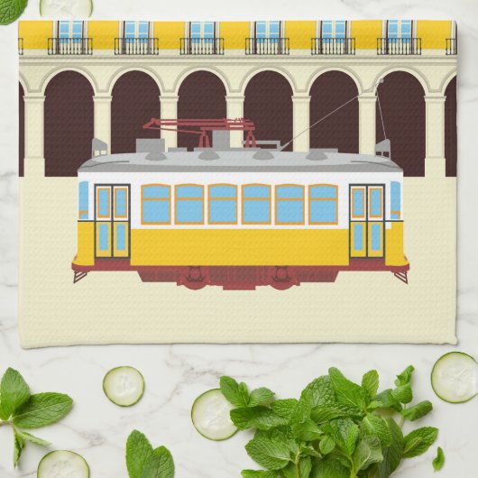 Gele lifttram theedoek (Gevouwen)