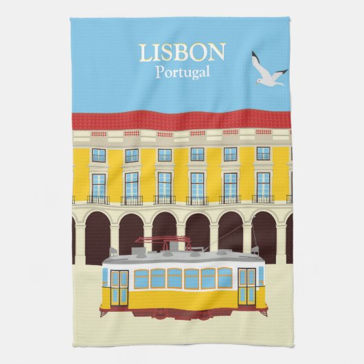 Gele lifttram theedoek (Verticaal)