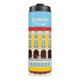 Gele  lifttram thermosbeker