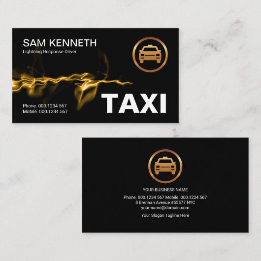 Gele lightning Bolt Taxi-driver Visitekaartje (Voorkant / Achterkant)