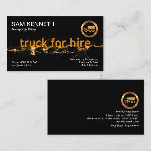 Gele lightning Flash Classy Truck Driver Visitekaartje (Voorkant / Achterkant)