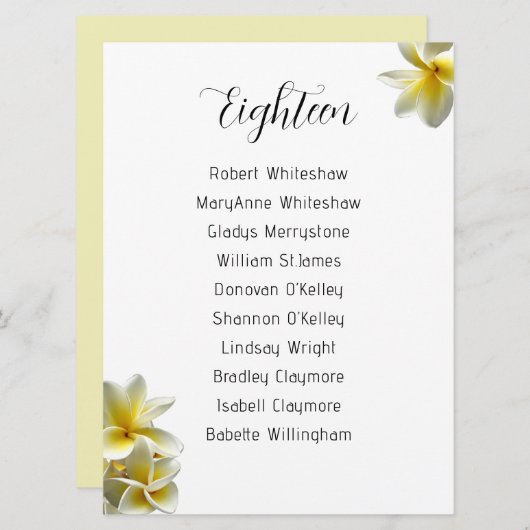 Gele lijst met het nummer van de weduwenlijst met  programmakaart (Voorkant / Achterkant)