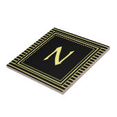 Gele lijst monogram letter N strepen Tegeltje (Zijkant)