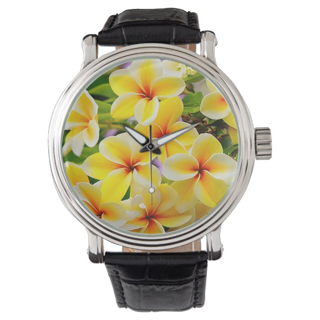 gele lila bloemen horloge (Voorkant)